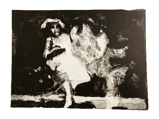 A lithograph portrait of Karina in motion