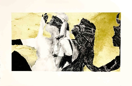 Caught, still, filmed, a lithograph capturing the film 'Shadow Puppets' a collaboration between Juanita Santife, dancer and Marcus Pederson, Musician.